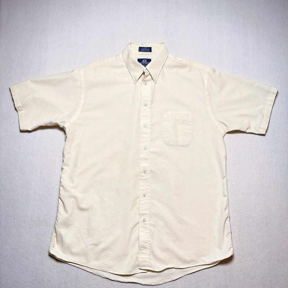 Stafford Mens Cream Wrinkle Free Oxford Short Sleeve Button Down Shirt Size 17